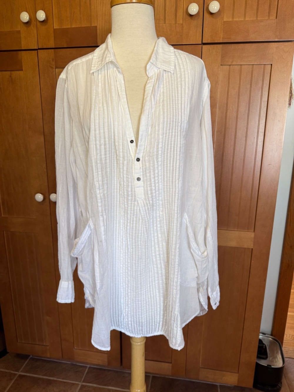 Free People White Long Sleeve Textured Tunic